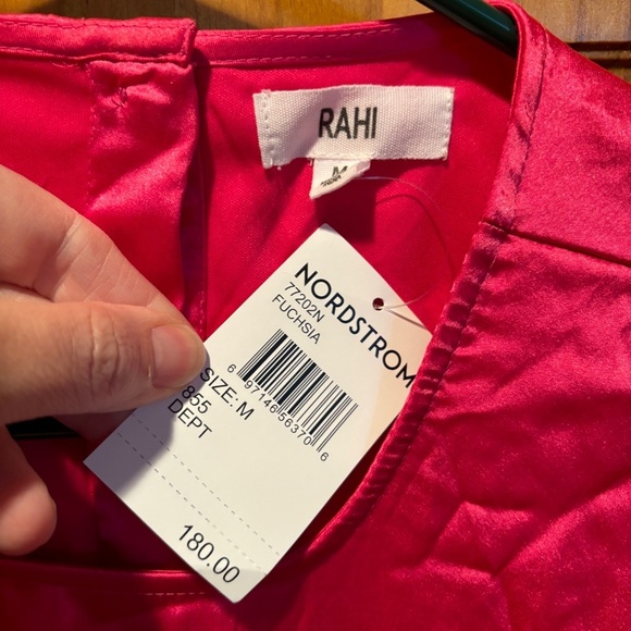 Rahi Cierra Cutout Satin Midi Dress Balloon Sleeves Fuchsia NWT - Picture 4 of 6